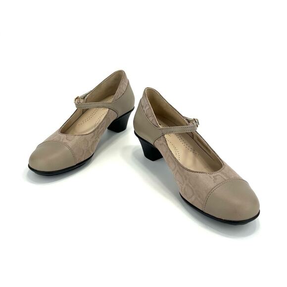 SAS Isabel Mary Jane Pumps Size 8 Wide Taupe/Tan Leather & Leopard Print Textile - Picture 12 of 16